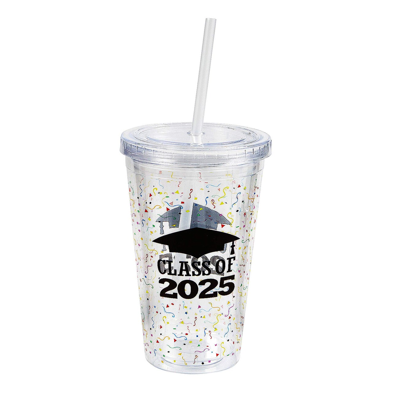 16 oz Class of 2025 Reusable BPA Free Plastic Tumbler with Lid & Straw